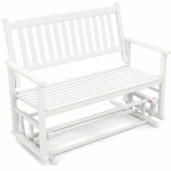 Tangkula 2 Person Outdoor Glider Chair, Poplar Wood Patio Swing Glider Loveseat Chair with Armrests
