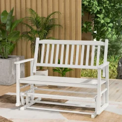 Tangkula 2 Person Outdoor Glider Chair, Poplar Wood Patio Swing Glider Loveseat Chair with Armrests
