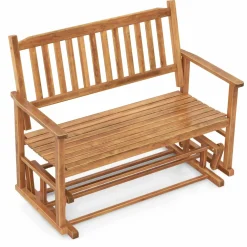 Tangkula 2 Person Outdoor Glider Chair, Poplar Wood Patio Swing Glider Loveseat Chair with Armrests