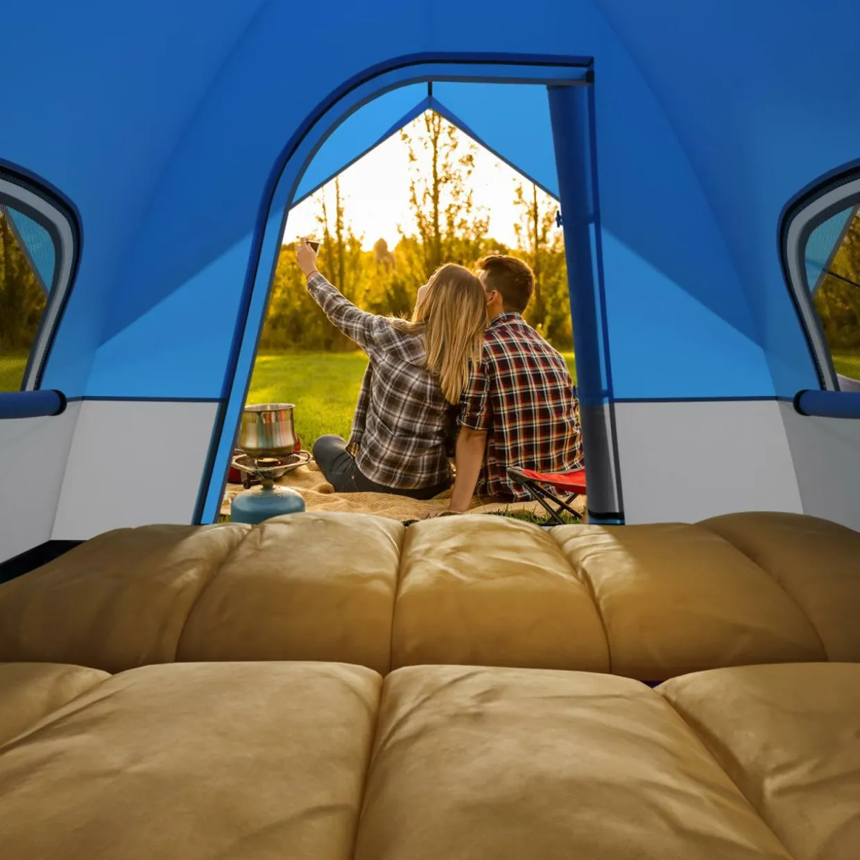 Tangkula 3 Person Outdoor Camping Tent, Waterproof Family Tent w/Removable Floor Mat