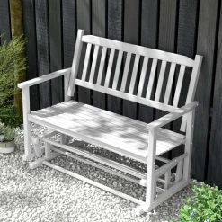 Tangkula 2 Person Outdoor Glider Chair, Poplar Wood Patio Swing Glider Loveseat Chair with Armrests