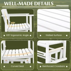 Tangkula 2 Person Outdoor Glider Chair, Poplar Wood Patio Swing Glider Loveseat Chair with Armrests