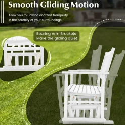 Tangkula 2 Person Outdoor Glider Chair, Poplar Wood Patio Swing Glider Loveseat Chair with Armrests