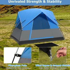 Tangkula 3 Person Outdoor Camping Tent, Waterproof Family Tent w/Removable Floor Mat