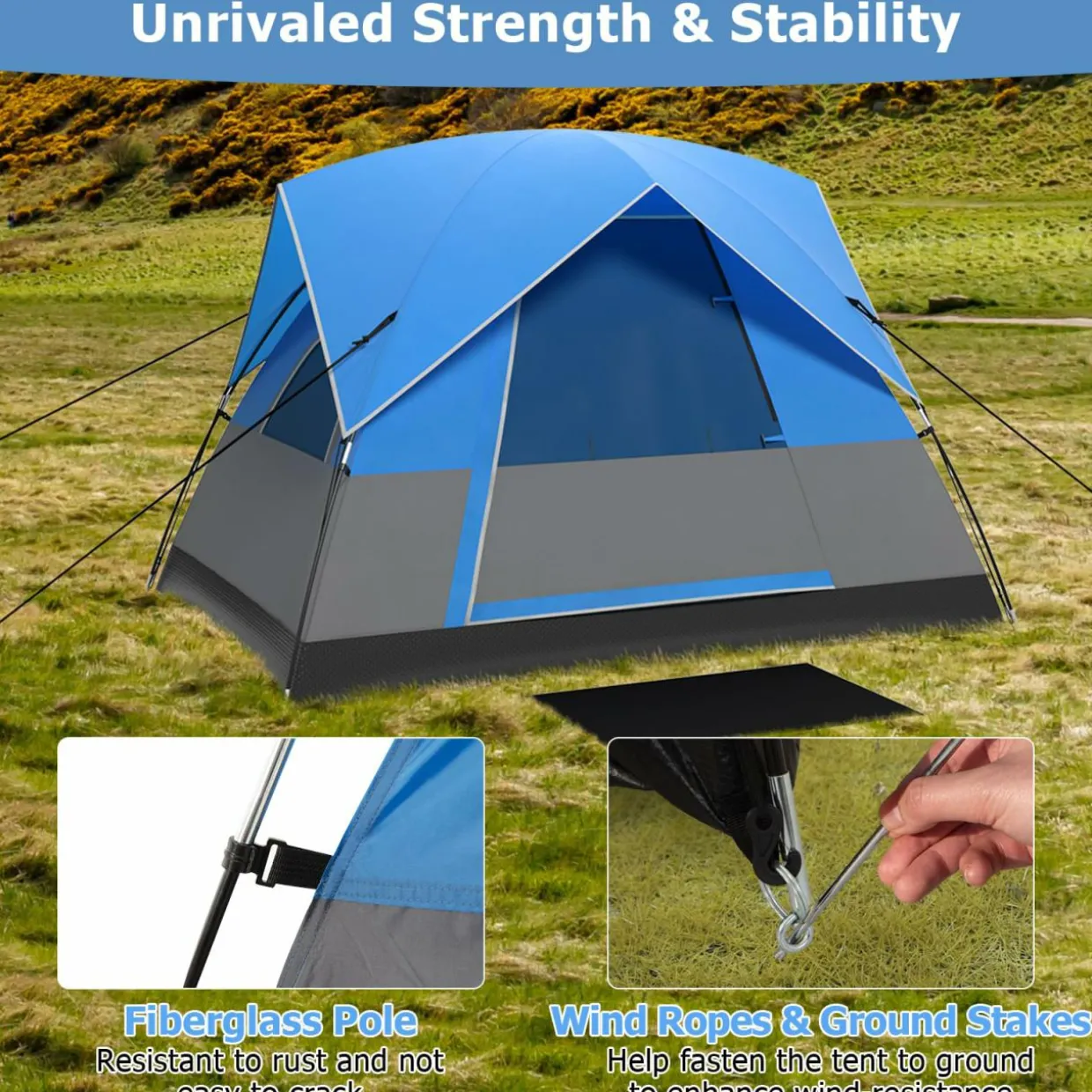 Tangkula 3 Person Outdoor Camping Tent, Waterproof Family Tent w/Removable Floor Mat