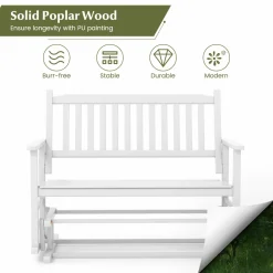 Tangkula 2 Person Outdoor Glider Chair, Poplar Wood Patio Swing Glider Loveseat Chair with Armrests