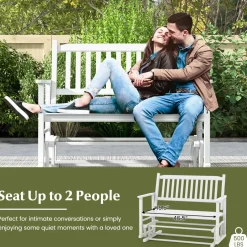 Tangkula 2 Person Outdoor Glider Chair, Poplar Wood Patio Swing Glider Loveseat Chair with Armrests