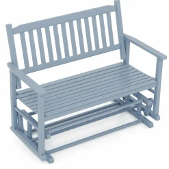Tangkula 2 Person Outdoor Glider Chair, Poplar Wood Patio Swing Glider Loveseat Chair with Armrests