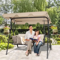 Tangkula 3 Person Patio Swing, Steel Frame with Polyester Angle Adjustable Canopy