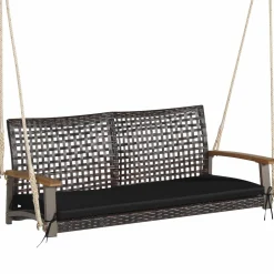 Tangkula 2 Person PE Wicker Porch Swing Bench, 800 LBS Weight Capacity