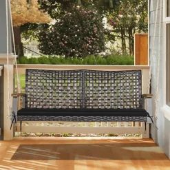 Tangkula 2 Person PE Wicker Porch Swing Bench, 800 LBS Weight Capacity