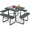 Tangkula 8 Person Picnic Table, Outdoor Square Picnic Table with 4 Built-in Benches