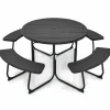 Tangkula 8 Person Picnic Table, Outdoor Round Picnic Table with 4 Built-in Benches, Umbrella Hole