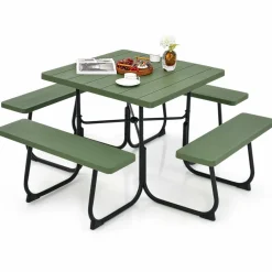 Tangkula 8 Person Picnic Table, Outdoor Square Picnic Table with 4 Built-in Benches