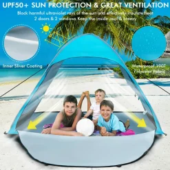 Tangkula 2-4 Person Pop up Beach Tent, UPF50+ Beach Sun Shade with Carrying Bag