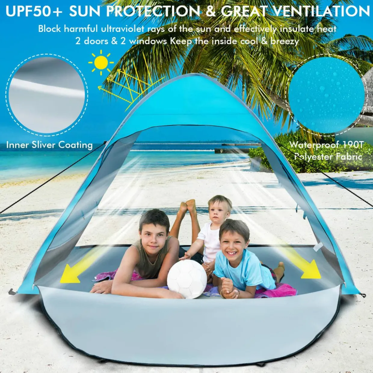 Tangkula 2-4 Person Pop up Beach Tent, UPF50+ Beach Sun Shade with Carrying Bag