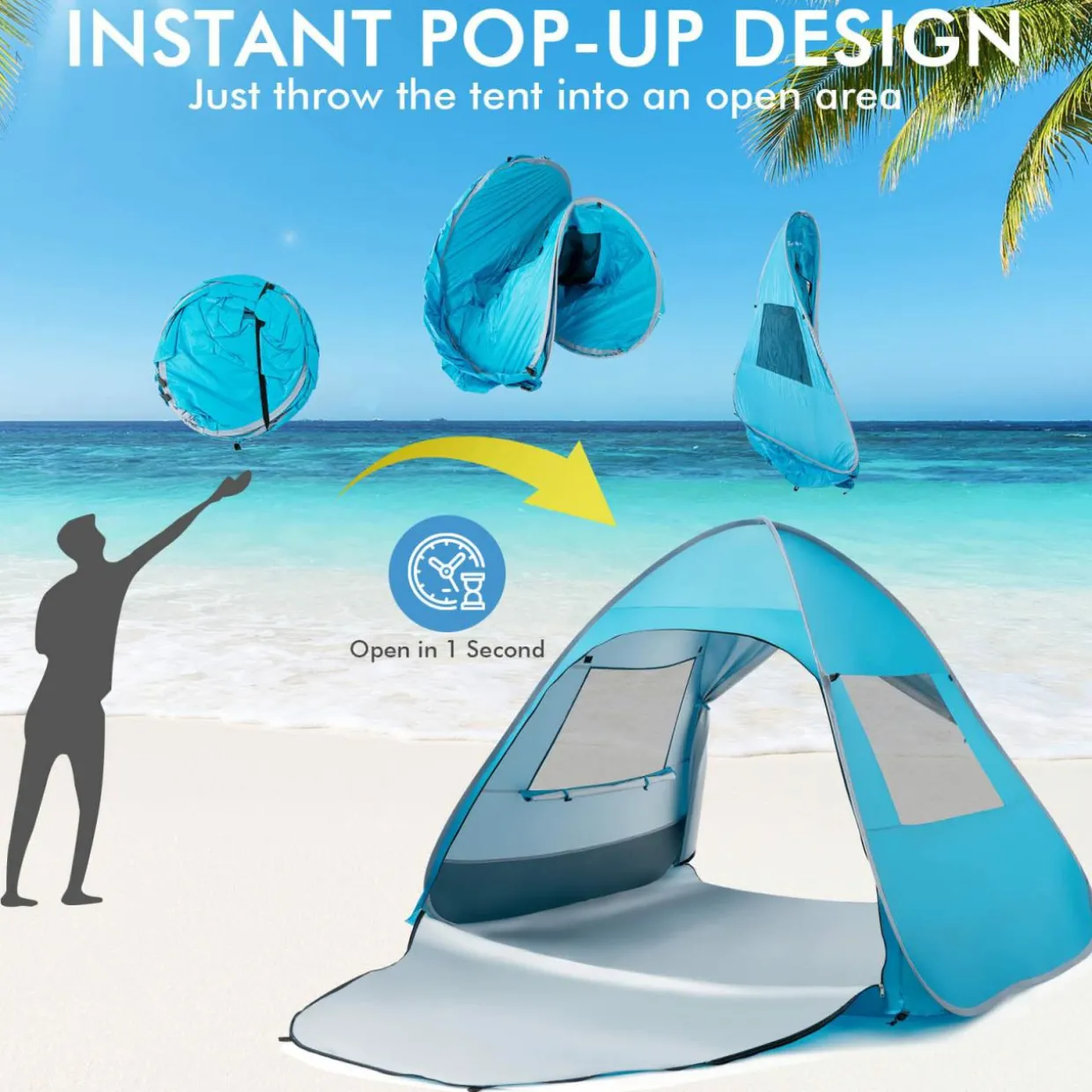 Tangkula 2-4 Person Pop up Beach Tent, UPF50+ Beach Sun Shade with Carrying Bag