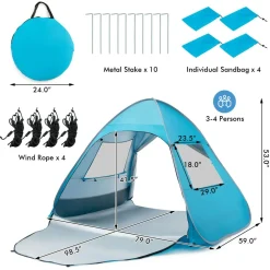 Tangkula 2-4 Person Pop up Beach Tent, UPF50+ Beach Sun Shade with Carrying Bag