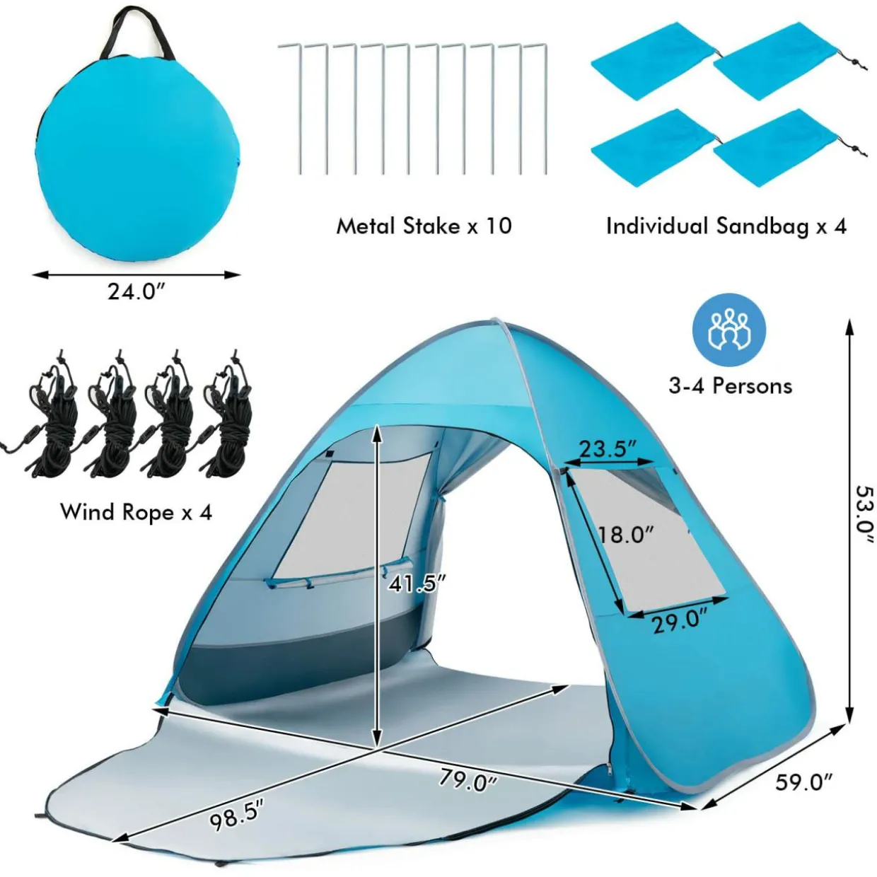 Tangkula 2-4 Person Pop up Beach Tent, UPF50+ Beach Sun Shade with Carrying Bag
