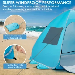 Tangkula 2-4 Person Pop up Beach Tent, UPF50+ Beach Sun Shade with Carrying Bag