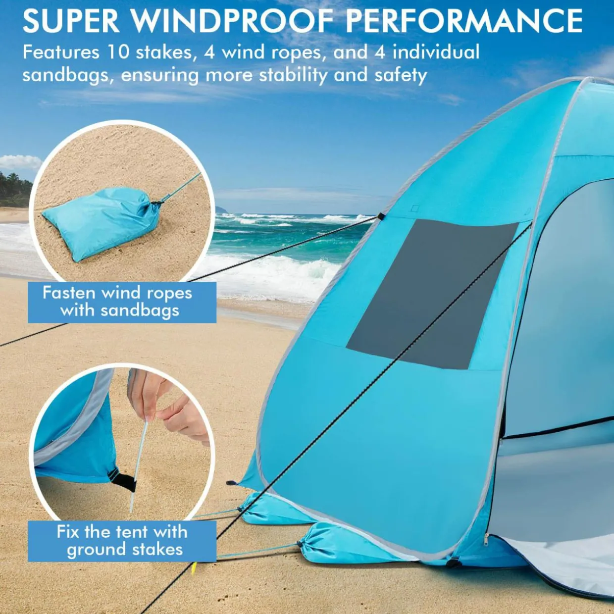 Tangkula 2-4 Person Pop up Beach Tent, UPF50+ Beach Sun Shade with Carrying Bag
