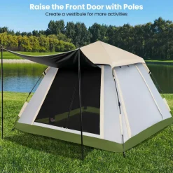 Tangkula 2-4 Person Pop Up Camping Tent, Portable Backpacking Tent with Removable Rainfly, 4 Mesh Walls, 2 Zippered Doors, Carrying Bag