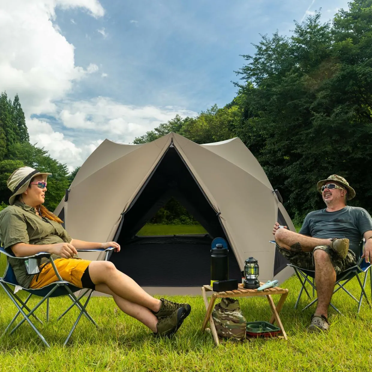 Tangkula 4-6 Person Pop Up Camping Tent with Visible Skylight, Portable Backpacking Tent with Removable Rainfly with 3 Mesh Walls