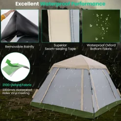Tangkula 2-4 Person Pop Up Camping Tent, Portable Backpacking Tent with Removable Rainfly, 4 Mesh Walls, 2 Zippered Doors, Carrying Bag
