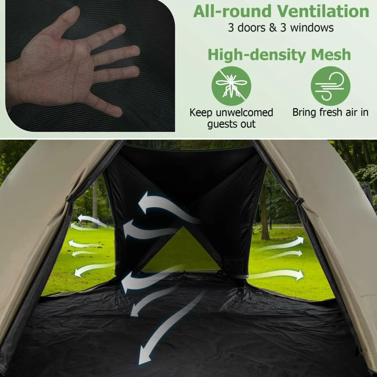 Tangkula 4-6 Person Pop Up Camping Tent with Visible Skylight, Portable Backpacking Tent with Removable Rainfly with 3 Mesh Walls