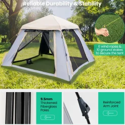 Tangkula 2-4 Person Pop Up Camping Tent, Portable Backpacking Tent with Removable Rainfly, 4 Mesh Walls, 2 Zippered Doors, Carrying Bag