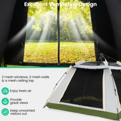 Tangkula 2-4 Person Pop Up Camping Tent, Portable Backpacking Tent with Removable Rainfly, 4 Mesh Walls, 2 Zippered Doors, Carrying Bag