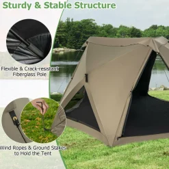 Tangkula 4-6 Person Pop Up Camping Tent with Visible Skylight, Portable Backpacking Tent with Removable Rainfly with 3 Mesh Walls