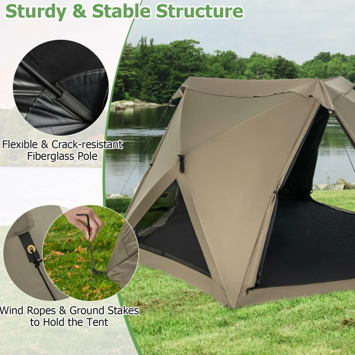 Tangkula 4-6 Person Pop Up Camping Tent with Visible Skylight, Portable Backpacking Tent with Removable Rainfly with 3 Mesh Walls