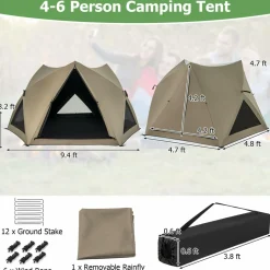 Tangkula 4-6 Person Pop Up Camping Tent with Visible Skylight, Portable Backpacking Tent with Removable Rainfly with 3 Mesh Walls