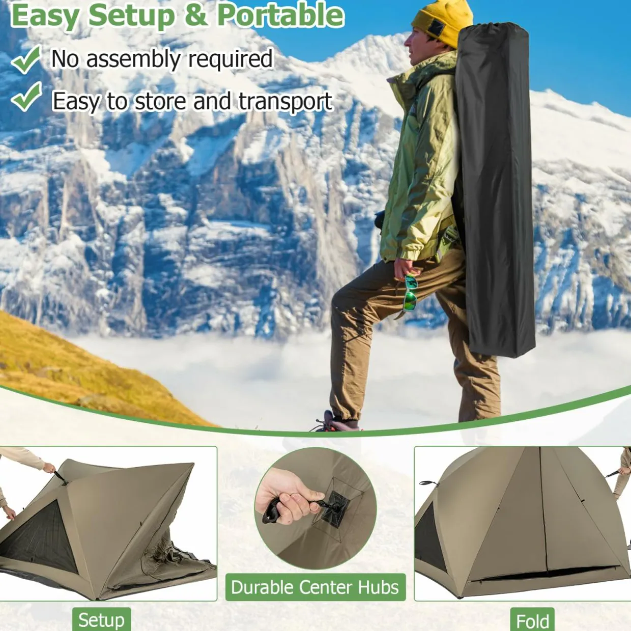 Tangkula 4-6 Person Pop Up Camping Tent with Visible Skylight, Portable Backpacking Tent with Removable Rainfly with 3 Mesh Walls