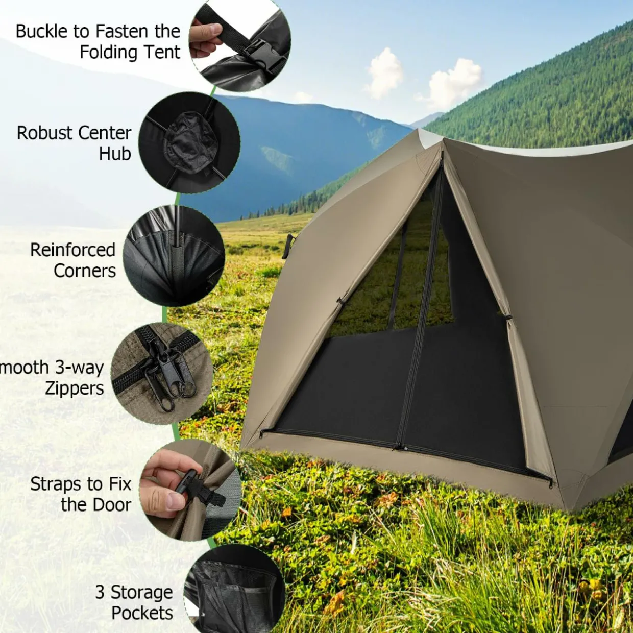Tangkula 4-6 Person Pop Up Camping Tent with Visible Skylight, Portable Backpacking Tent with Removable Rainfly with 3 Mesh Walls