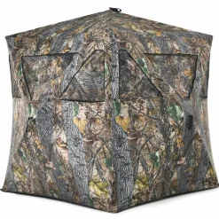 Tangkula 2-3 Person Pop up Ground Blind, Portable Hunting Blind with 360 Degree Mesh Windows