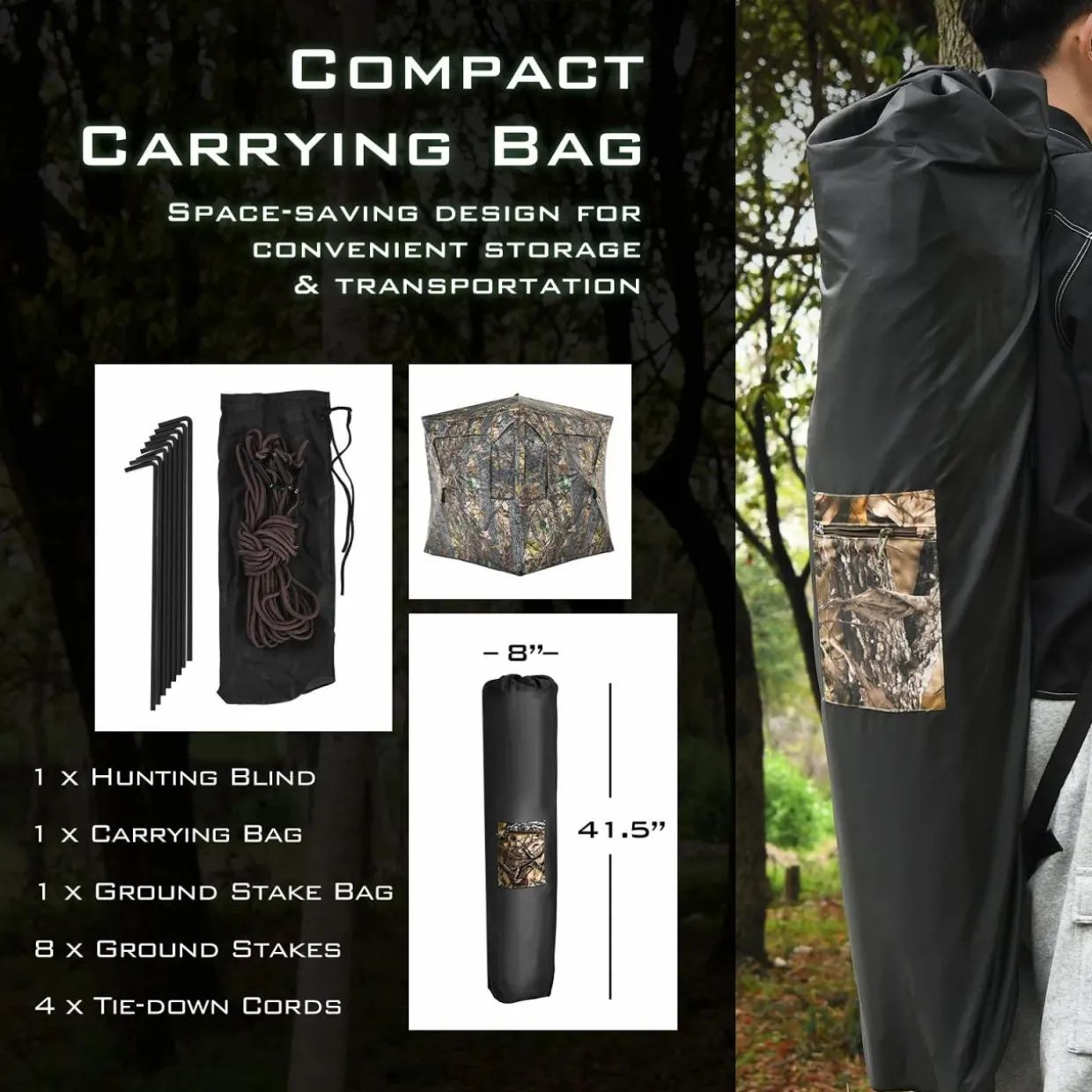 Tangkula 2-3 Person Pop up Ground Blind, Portable Hunting Blind with 360 Degree Mesh Windows