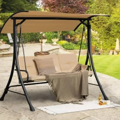 Tangkula 3 Person Porch Swing, Outdoor Swing with Removable Cushions