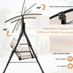 Tangkula 3 Person Porch Swing, Patio Swing with Adjustable Canopy