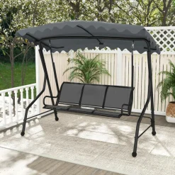 Tangkula 3 Person Porch Swing, Patio Swing with Adjustable Canopy, Heavy-Duty Metal Frame & Breathable Seat