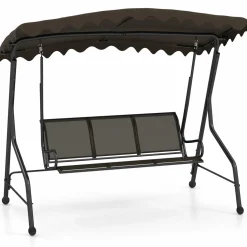 Tangkula 3 Person Porch Swing, Patio Swing with Adjustable Canopy, Heavy-Duty Metal Frame & Breathable Seat