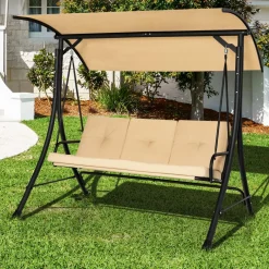 Tangkula 3 Person Porch Swing, Outdoor Swing with Removable Cushions