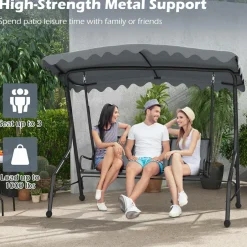 Tangkula 3 Person Porch Swing, Patio Swing with Adjustable Canopy, Heavy-Duty Metal Frame & Breathable Seat