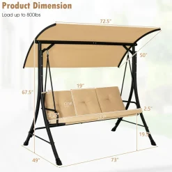 Tangkula 3 Person Porch Swing, Outdoor Swing with Removable Cushions