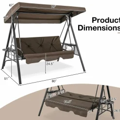 Tangkula 3 Person Porch Swing, 2-in-1 Convertible Patio Swing Bed with Adjustable Canopy, 2 Cup Holder Table