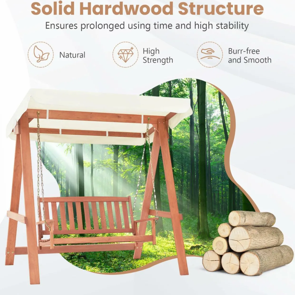 Tangkula 2 Person Porch Swing with Canopy