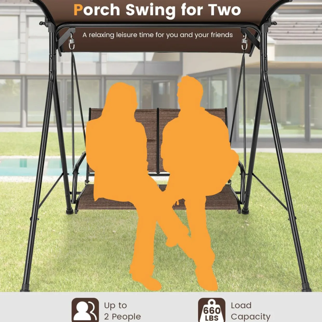 Tangkula 2 Person Porch Swing, Patio Swing with Adjustable Canopy