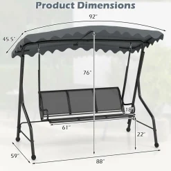 Tangkula 3 Person Porch Swing, Patio Swing with Adjustable Canopy, Heavy-Duty Metal Frame & Breathable Seat