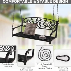 Tangkula 2 Person Porch Swing, Hanging Patio Swing Bench with Chains